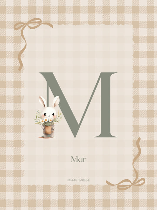 Lámina de Letra Infantil Personalizada | Inicial con ilustraciones a elegir de conejitos