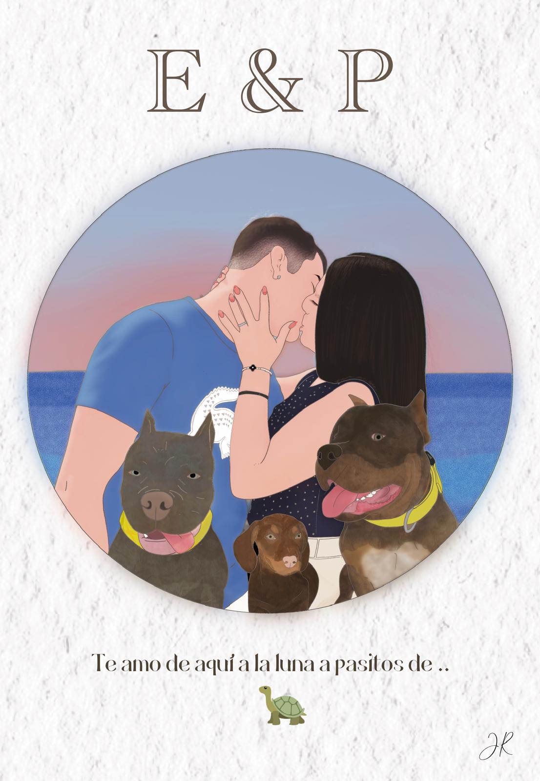 Ilustración Personalizada con Mascotas en Formato Digital