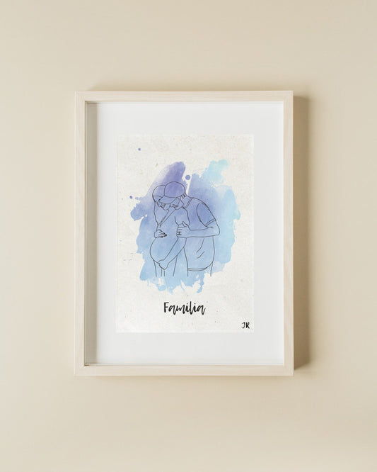 Cuadro personalizado de embarazo con arte de una sola línea y fondo rosa para decoración tierna.