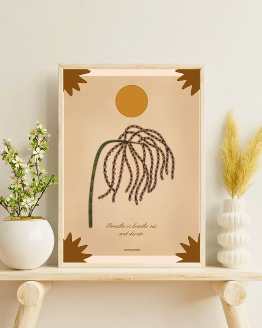 Póster motivacional minimalista ideal para crear un rincón de relajación o meditación en casa.