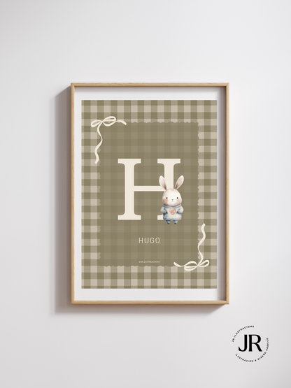 Lámina de Letra Infantil Personalizada | Inicial con ilustraciones a elegir de conejitos