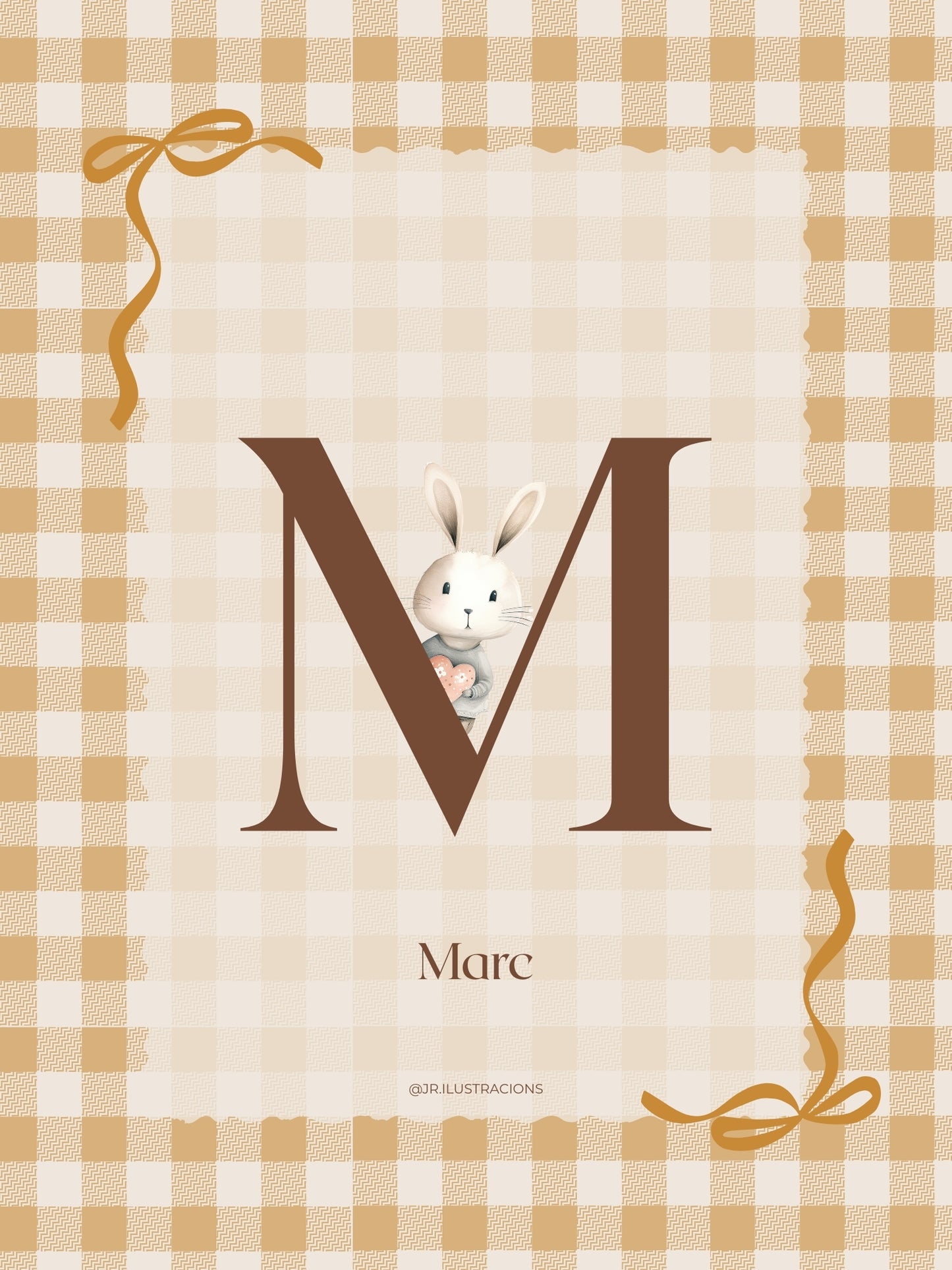 Lámina de Letra Infantil Personalizada | Inicial con ilustraciones a elegir de conejitos