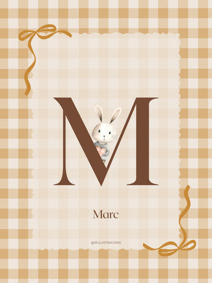 Lámina de Letra Infantil Personalizada | Inicial con ilustraciones a elegir de conejitos