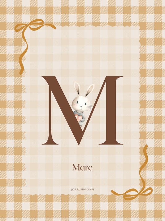 Lámina de Letra Infantil Personalizada | Inicial con ilustraciones a elegir de conejitos