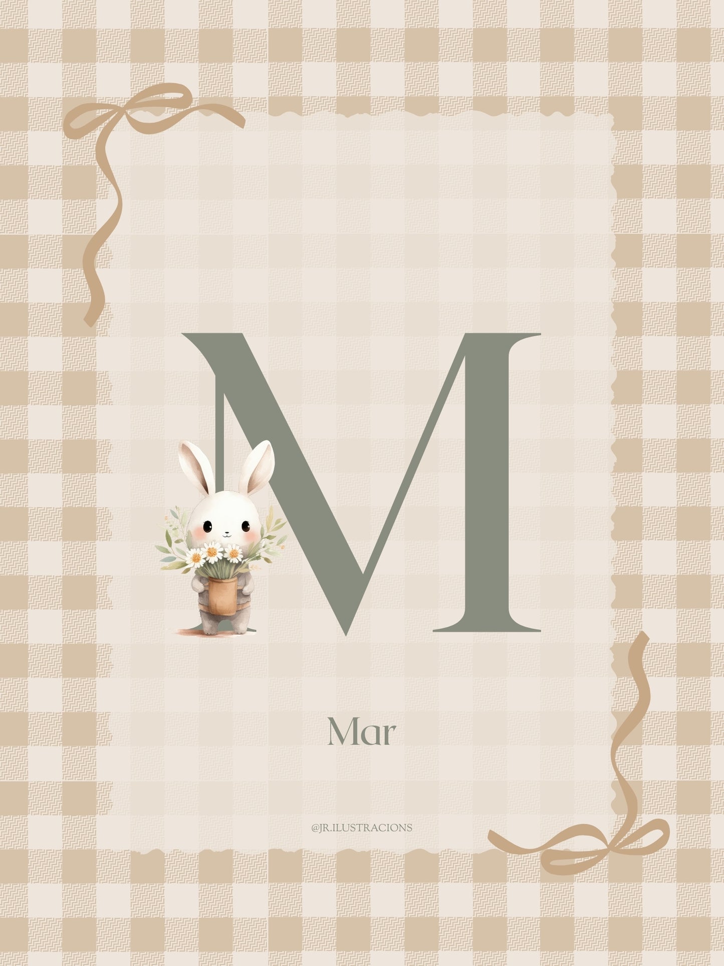 Lámina de Letra Infantil Personalizada | Inicial con ilustraciones a elegir de conejitos
