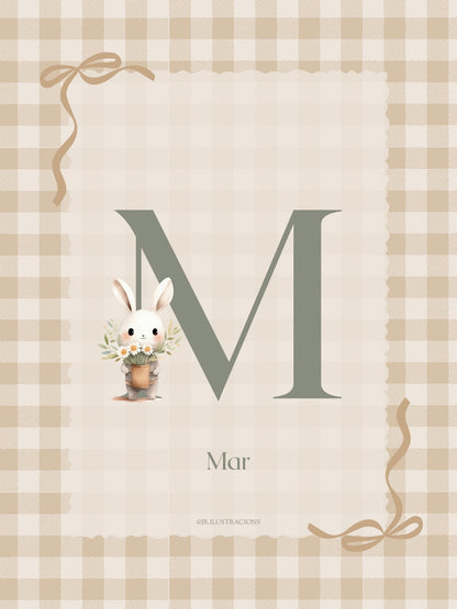 Lámina de Letra Infantil Personalizada | Inicial con ilustraciones a elegir de conejitos