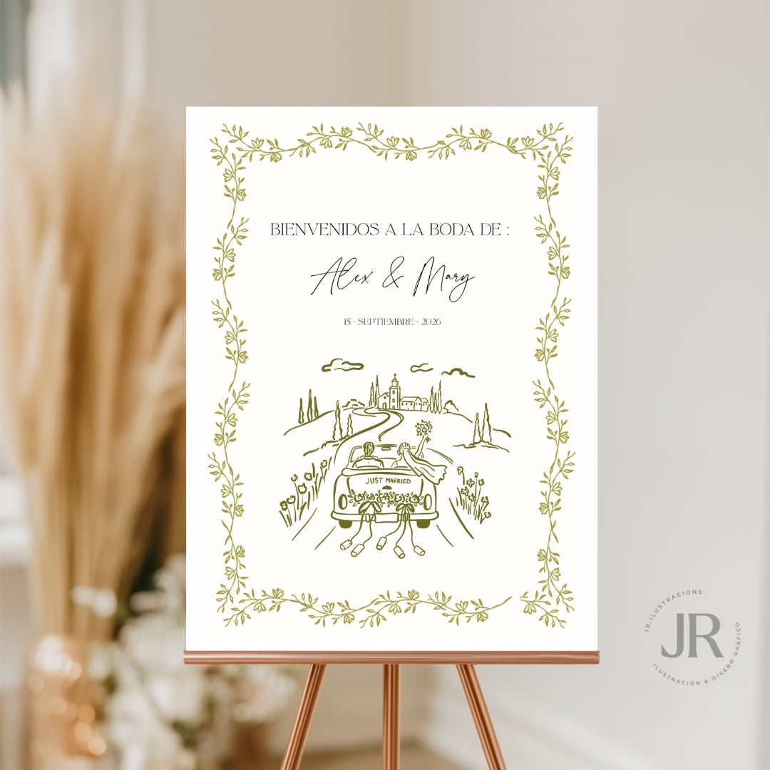 Welcome Signs with QR Code – Personalized Illustrated Prints for Weddings