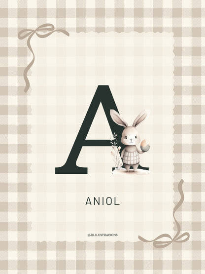 Lámina de Letra Infantil Personalizada | Inicial con ilustraciones a elegir de conejitos