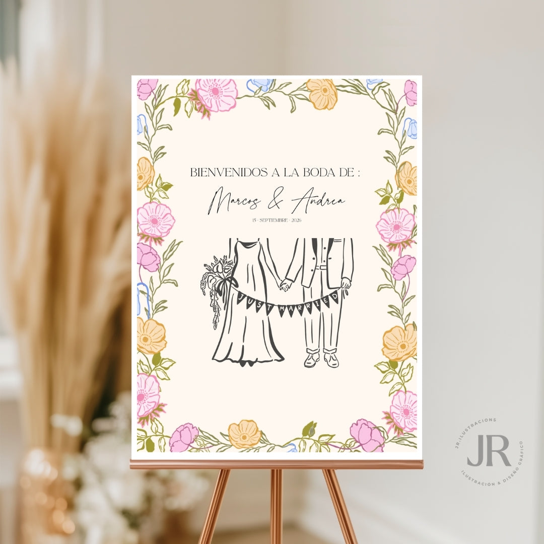 Welcome Signs with QR Code – Personalized Illustrated Prints for Weddings