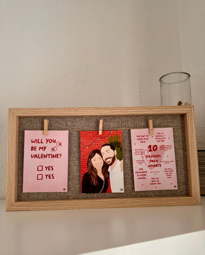 Only You – Set de 3 Ilustraciones Personalizadas con Fondo Acuarela + Marco Alargado (Madera Clara, Oscura o Blanca)