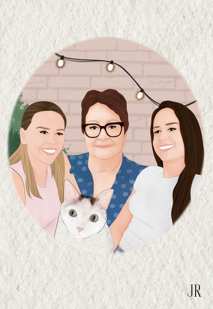 Ilustración Personalizada con Mascotas en Formato Digital