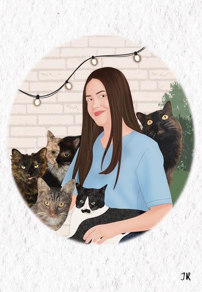 Ilustración Personalizada con Mascotas en Formato Digital