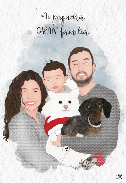 Ilustración Personalizada con Mascotas en Formato Digital