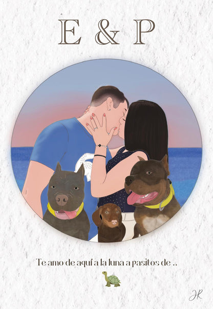 Ilustración Personalizada con Mascotas en Formato Digital