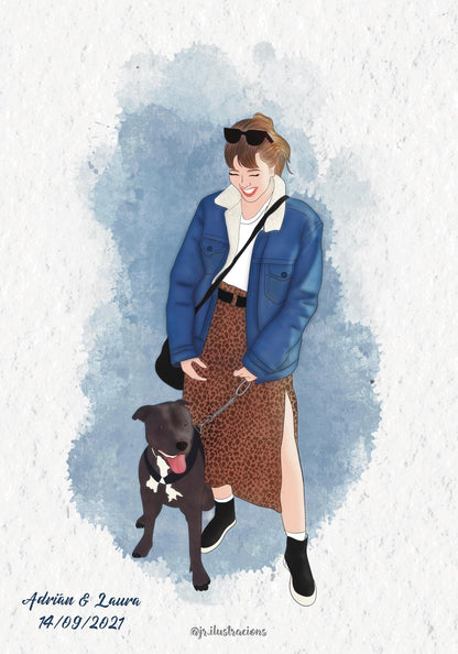 Ilustración Personalizada con Mascotas en Formato Digital
