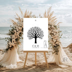 Lámina de árbol de huellas para libro de firmas de boda en atril decorado – Modelo Árbol Estilizado con novios a la derecha