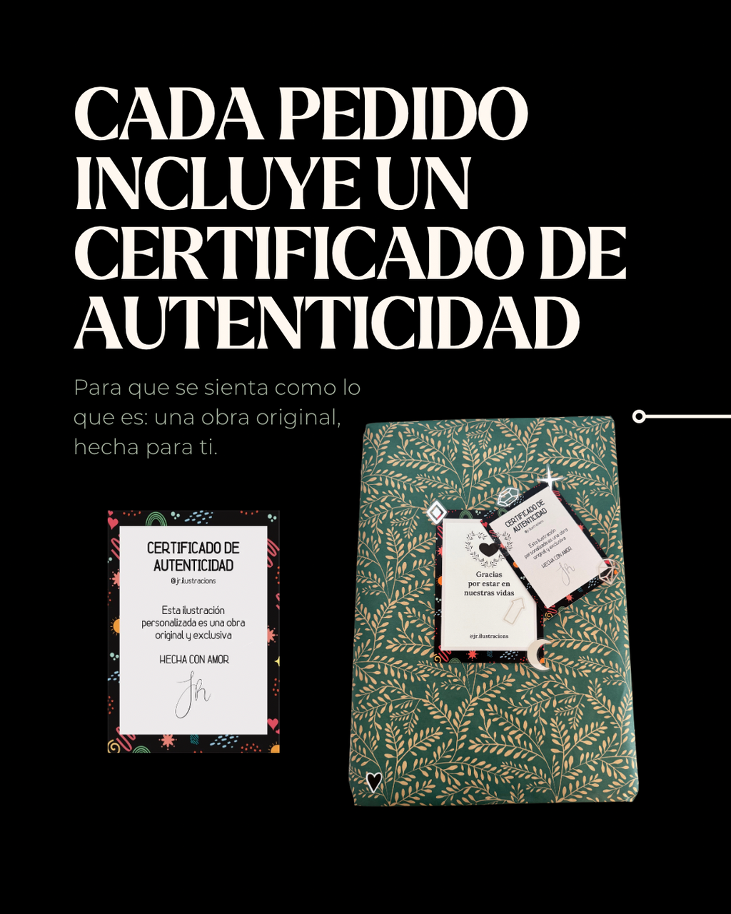 Detalle del certificado de autenticidad exclusivo incluido en los pedidos físicos de ilustraciones.