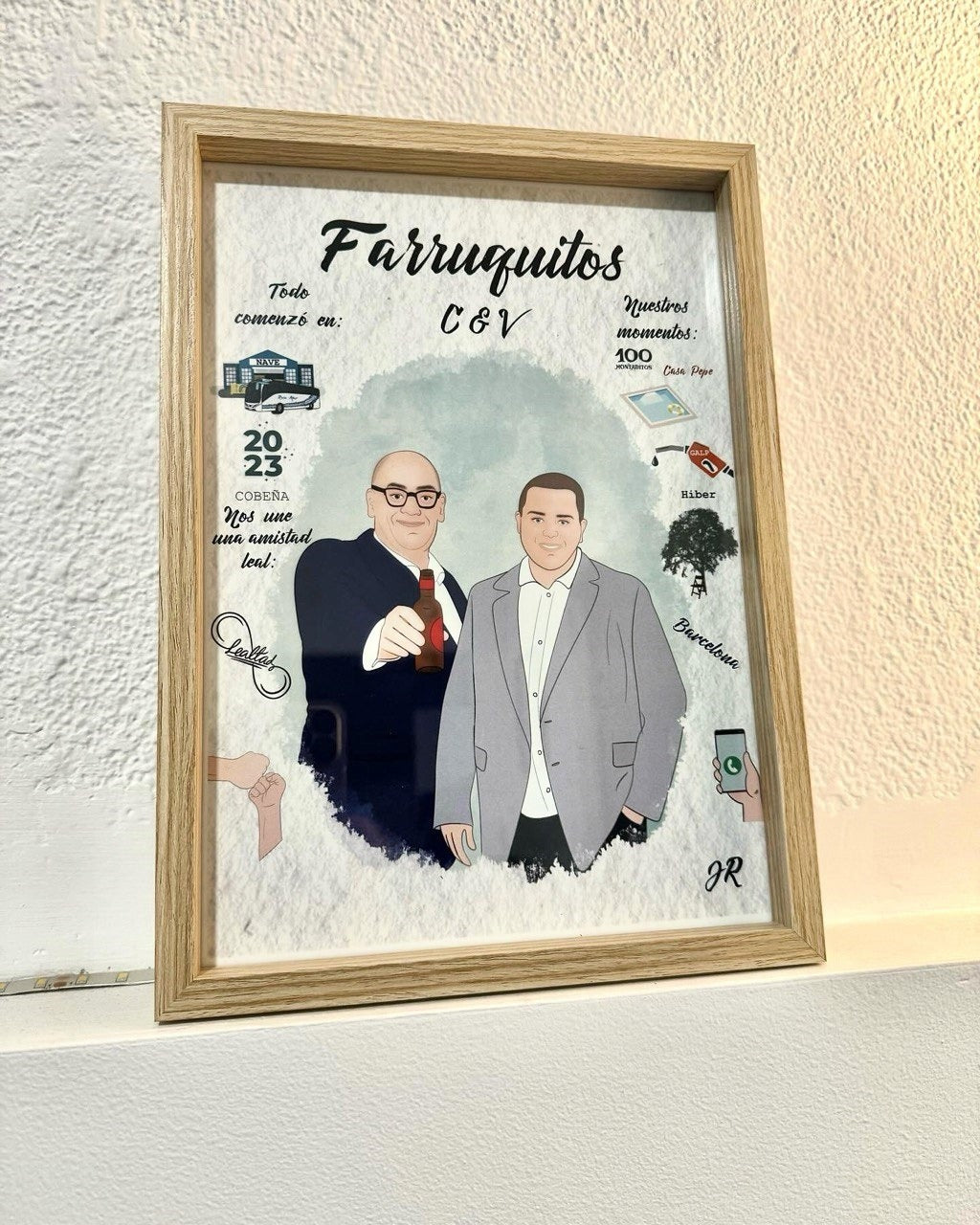Cuadro de historia de amistad o pareja masculina ideal para un regalo especial de cumpleaños.