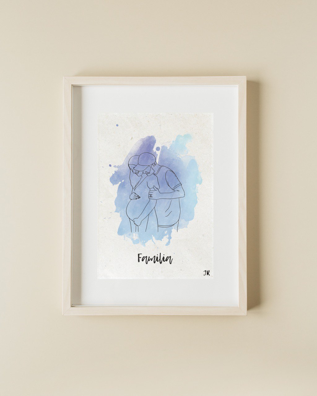 Cuadro personalizado de embarazo con arte de una sola línea y fondo rosa para decoración tierna.