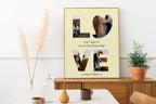 Cuadro personalizado con la palabra LOVE y collage de fotos de pareja con marco fino sobre aparador moderno.