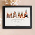 Cuadro personalizado con la palabra MAMÁ y collage de fotos familiares para regalar en el Día de la Madre.