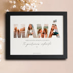 Cuadro personalizado con la palabra MAMÁ y collage de fotos familiares para regalar en el Día de la Madre.