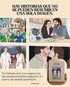 Ejemplo de maquetación temática de 26 páginas de un cuento ilustrado personalizado con fotos y textos de la historia de amor de la pareja.