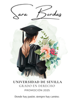 Detalle de la ilustración personalizada de toga y birrete para lámina de fin de carrera.