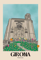 Dibujo digital de la Catedral de Girona para imprimir en lámina o cuadro de recuerdo de viaje.