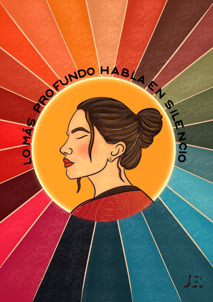Dibujo digital conceptual de salud mental y meditación imprimible para cuadros coloridos de salón.