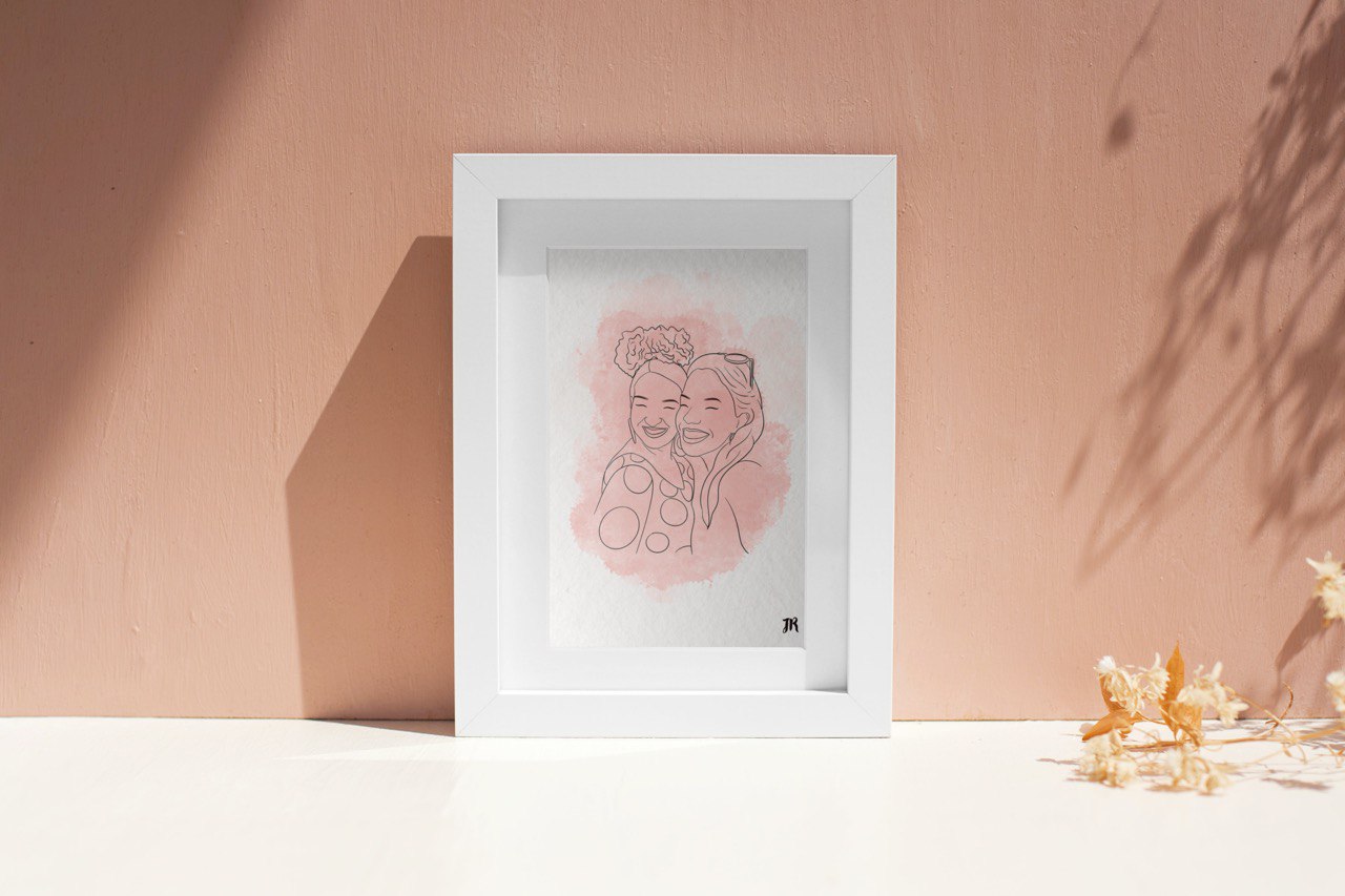 Dibujo digital personalizado en formato imprimible o físico para regalar a madres o parejas.