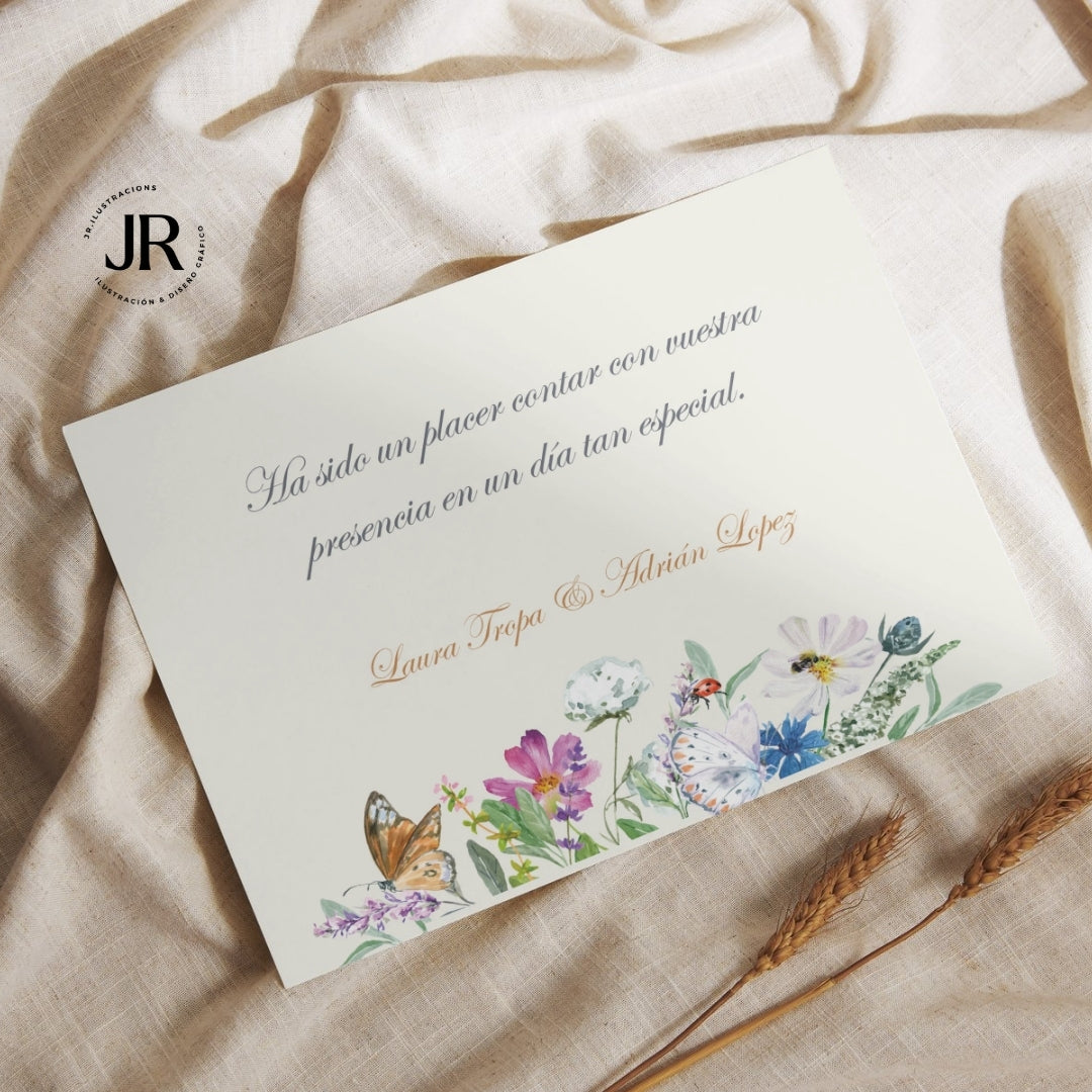 Ejemplo de texto de agradecimiento personalizado para invitados en papel premium mate.