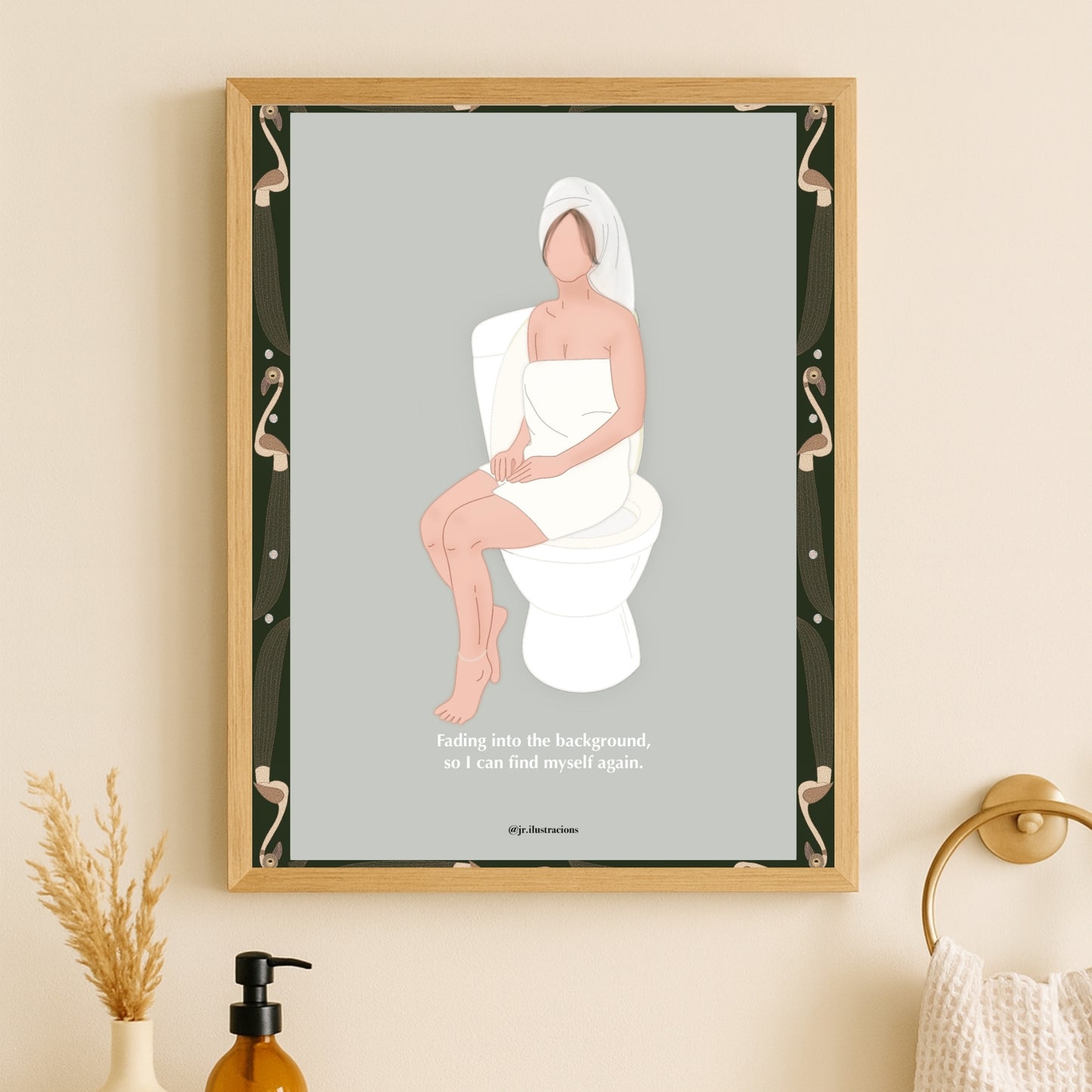 Diseño digital de póster contemporáneo con siluetas artísticas lineales y texturas beige de grano fino.