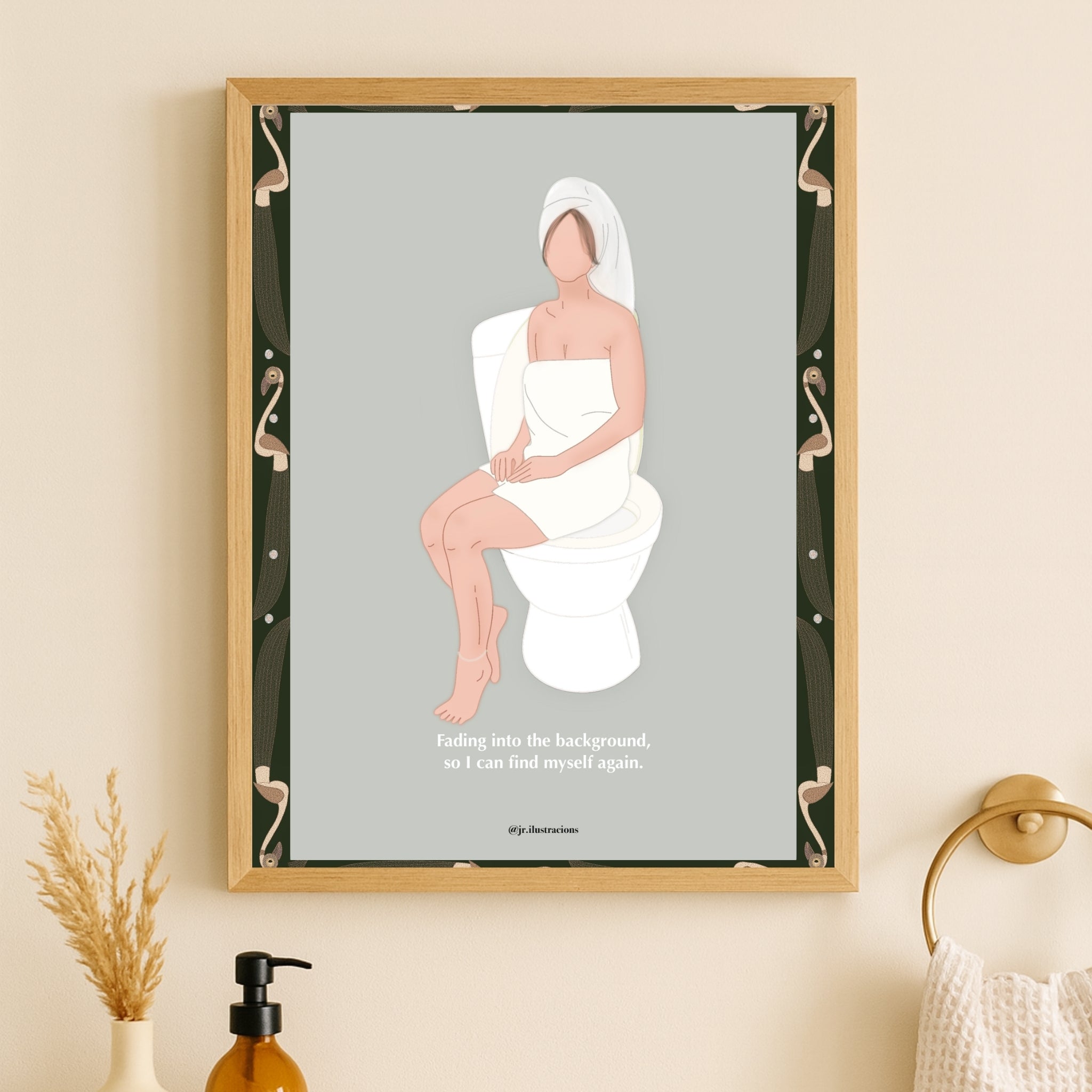 Diseño digital de póster contemporáneo con siluetas artísticas lineales y texturas beige de grano fino.