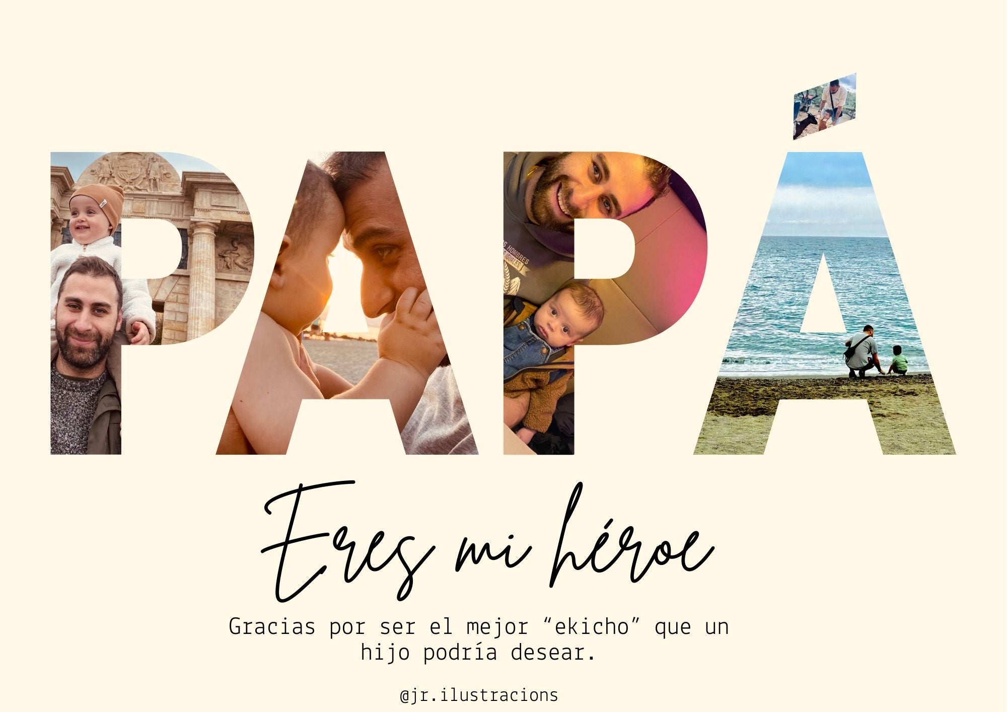 Diseño gráfico de letras con fotos personalizadas para imprimir en alta resolución.