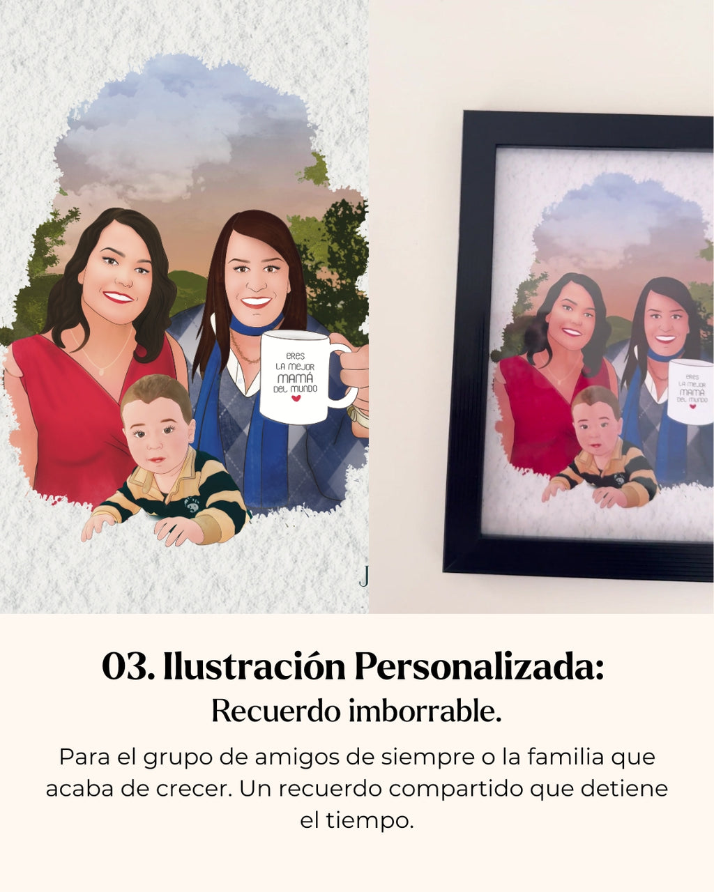 Ejemplos de láminas personalizadas desde foto con diferentes acabados de marcos de JR.Ilustracions.