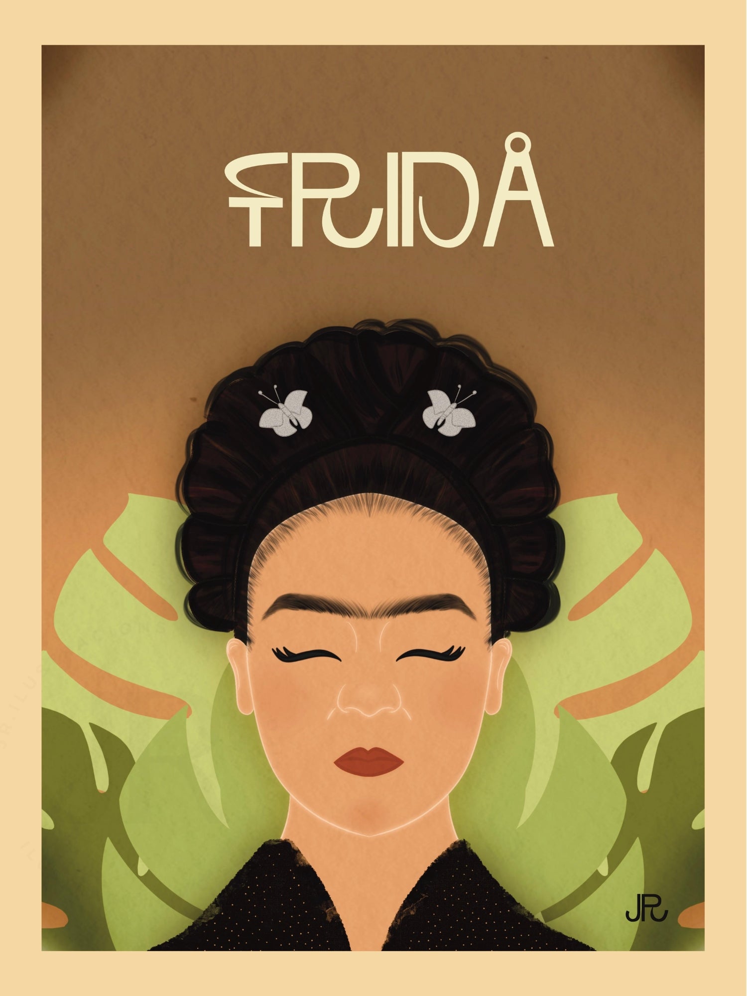 Ilustración digital de Frida Kahlo para imprimir en cuadro de arte feminista y colorido.