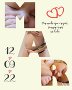 Lámina digital editable para bebé con diseño de letras personalizadas con fotos y fecha de recuerdo de JR.Ilustracions.