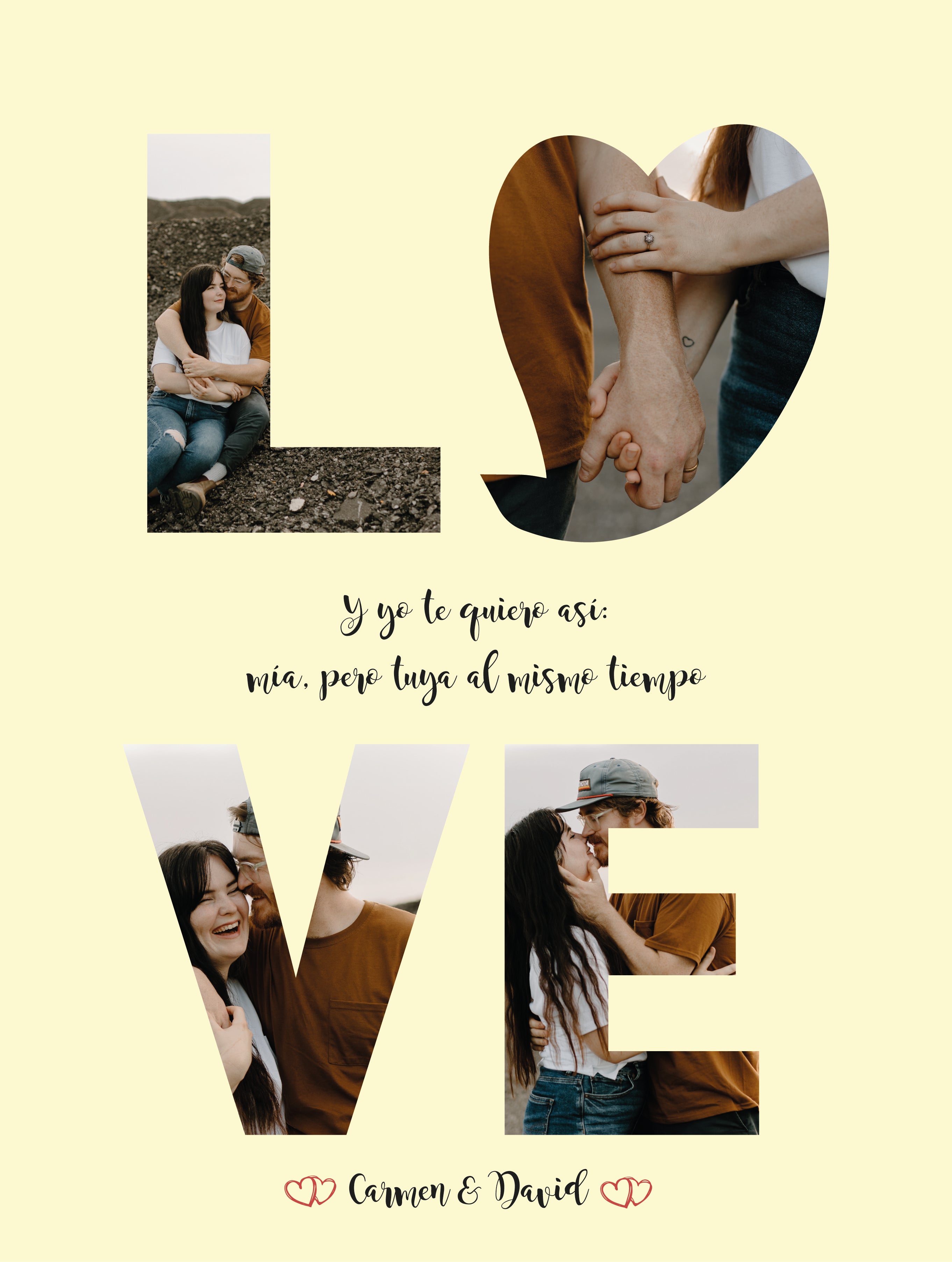 Lámina digital romántica personalizable con fotografías en letras y frase de amor de JR.Ilustracions.