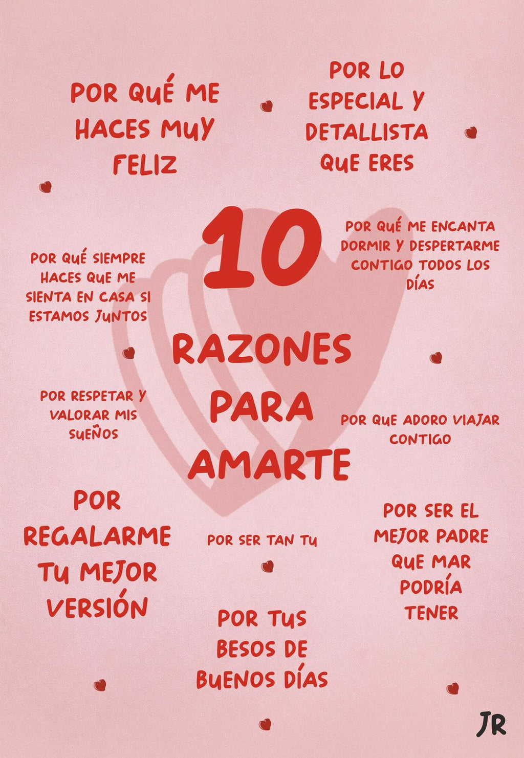 Lámina digital personalizable de San Valentín con fondo rosa y frases de amor de JR.Ilustracions.
