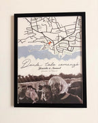 Lámina enmarcada de mapa personalizado con foto en blanco y negro ideal para San Valentín.
