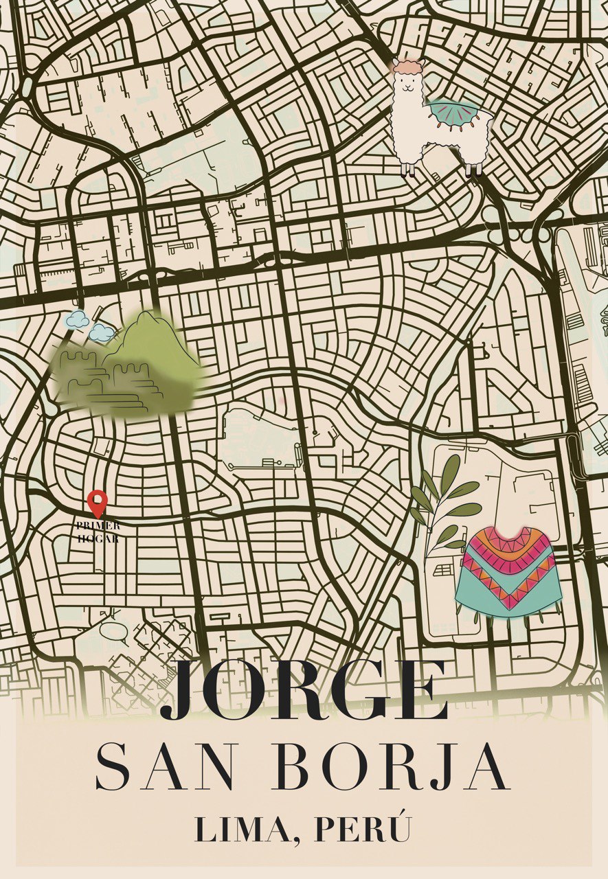 Lámina de mapa vintage personalizado con localizaciones de ciudades y recuerdos de viajes.