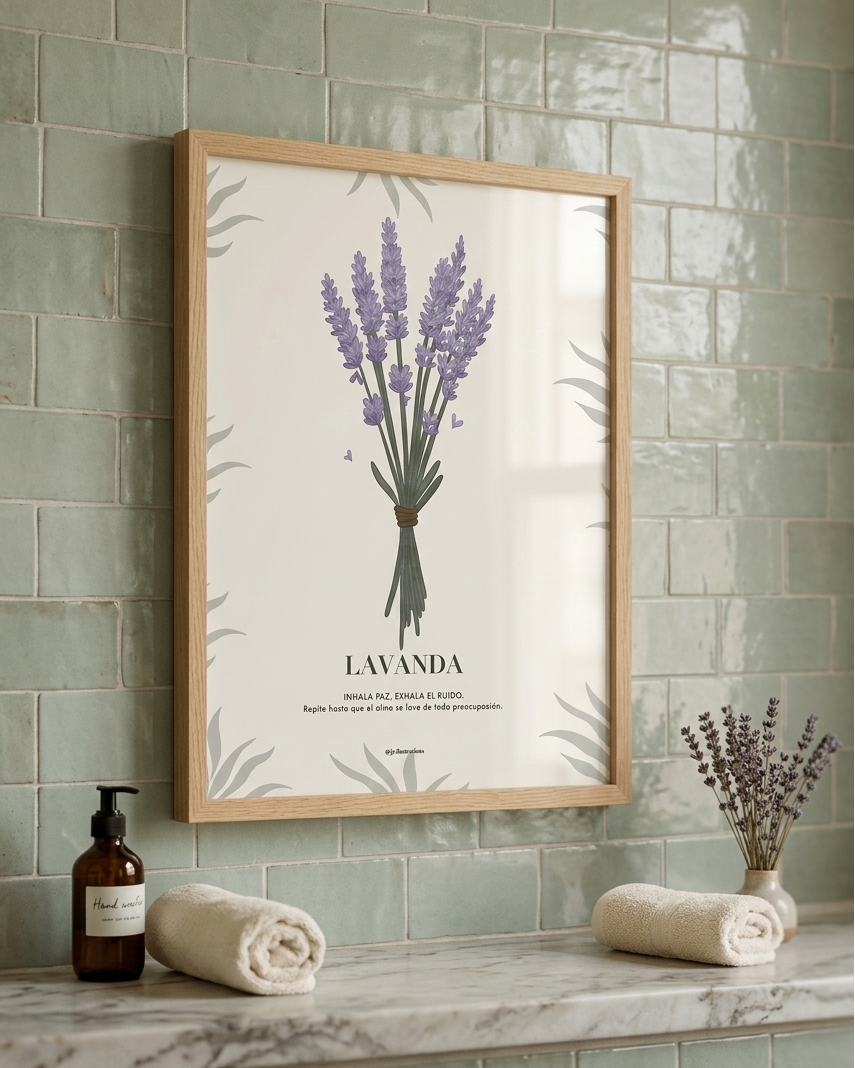 Lámina de planta de lavanda silvestre ideal para decoración de interiores rústicos y naturales de JR.Ilustracions.