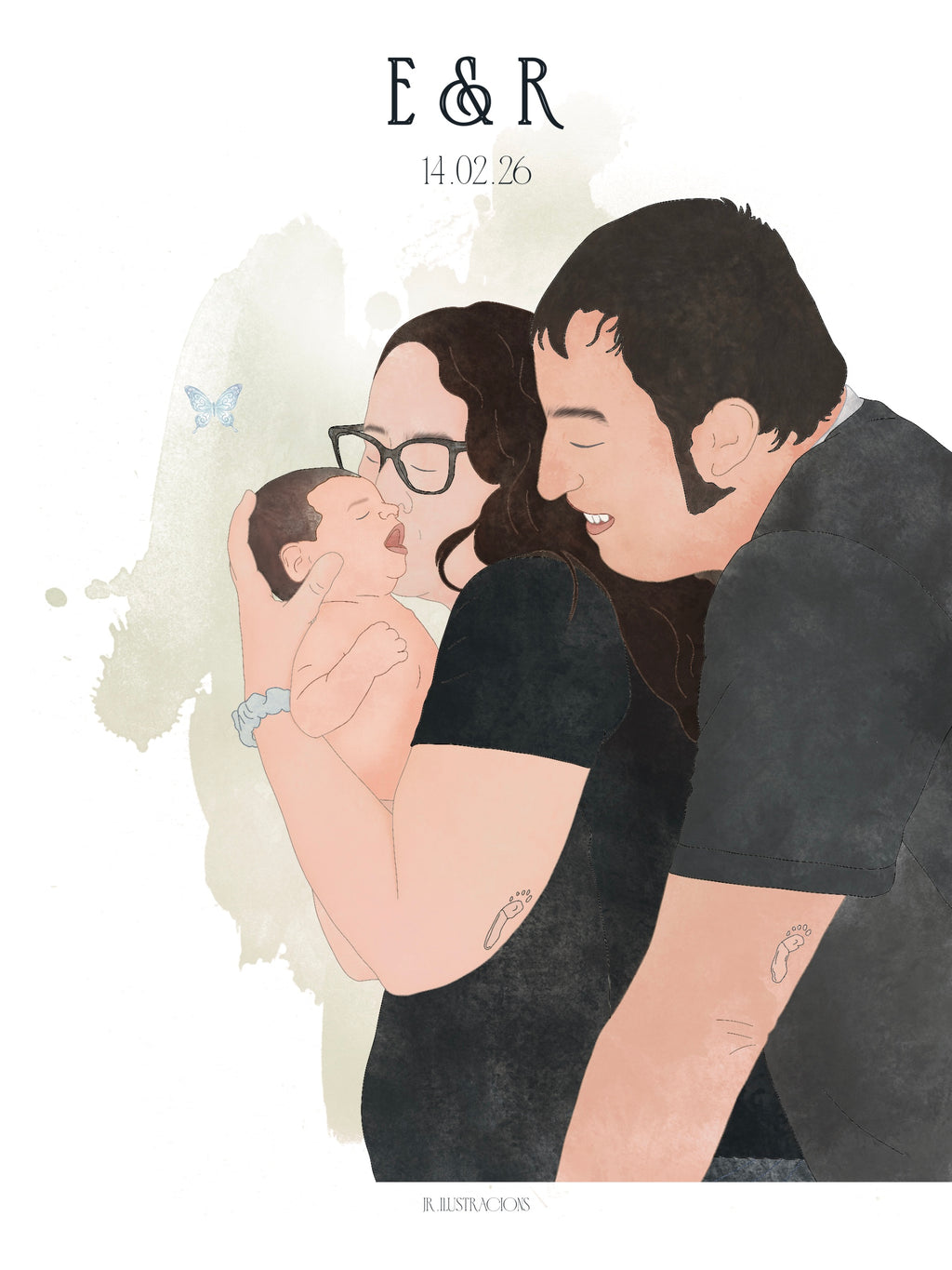 Mini ilustración personalizada de madre e hijo ideal para detalles de bautizo o el día de la madre.