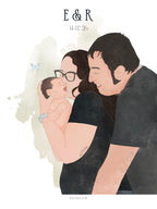 Mini ilustración personalizada de madre e hijo ideal para detalles de bautizo o el día de la madre.