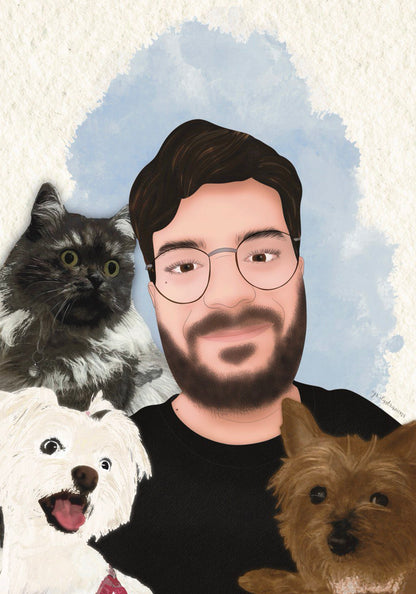 Ilustración Personalizada con Mascotas en Formato Digital