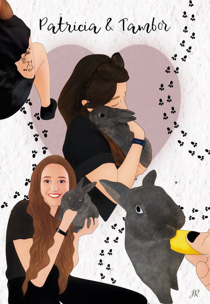 Ilustración Personalizada con Mascotas en Formato Digital