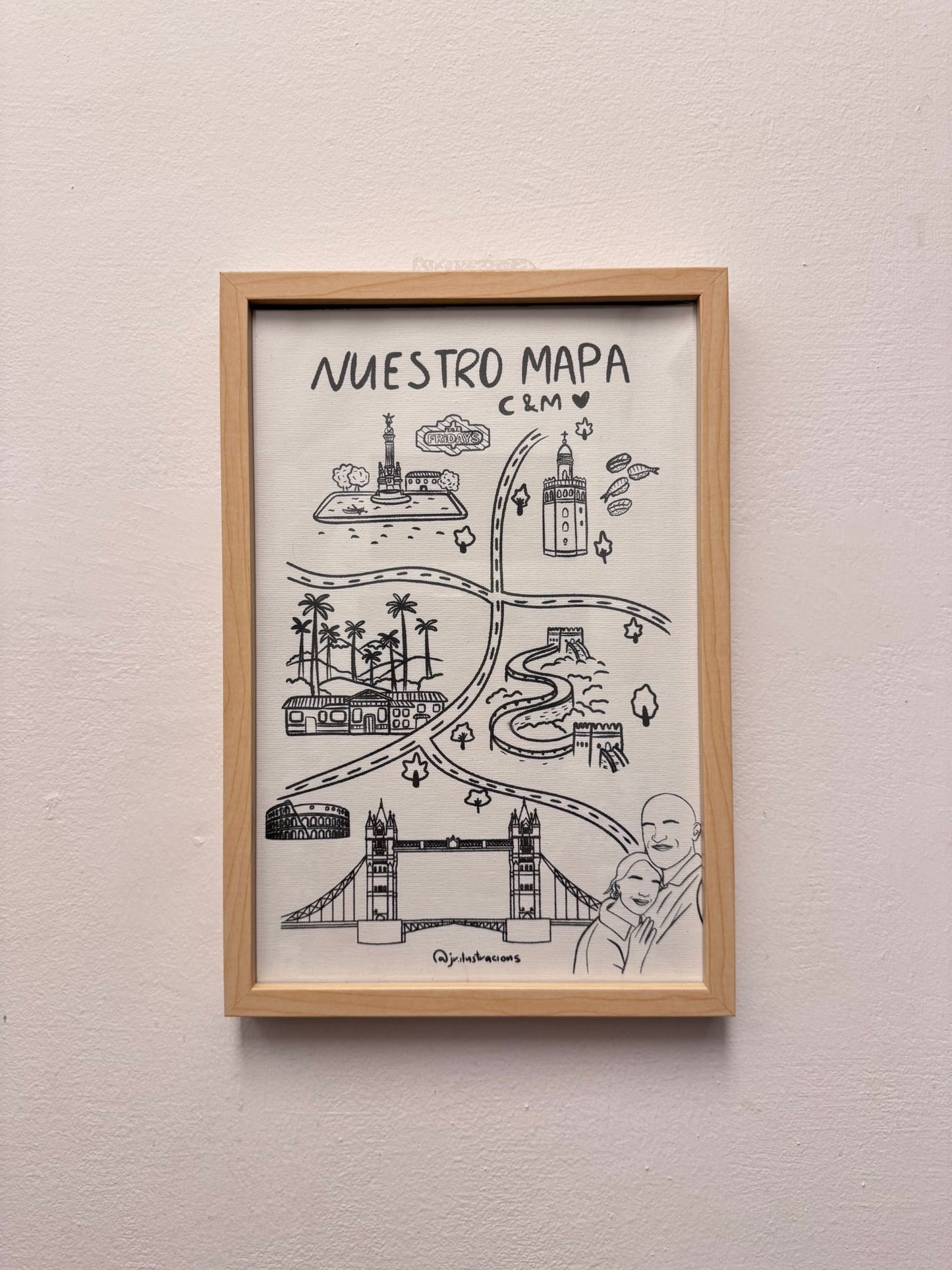 Póster decorativo personalizado Nuestro Mapa para recordar la cronología de una relación sentimental.