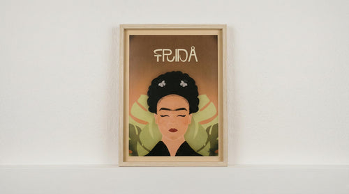 Póster de Frida Kahlo con diseño pop de hojas tropicales para decoración del hogar de JR.Ilustracions.