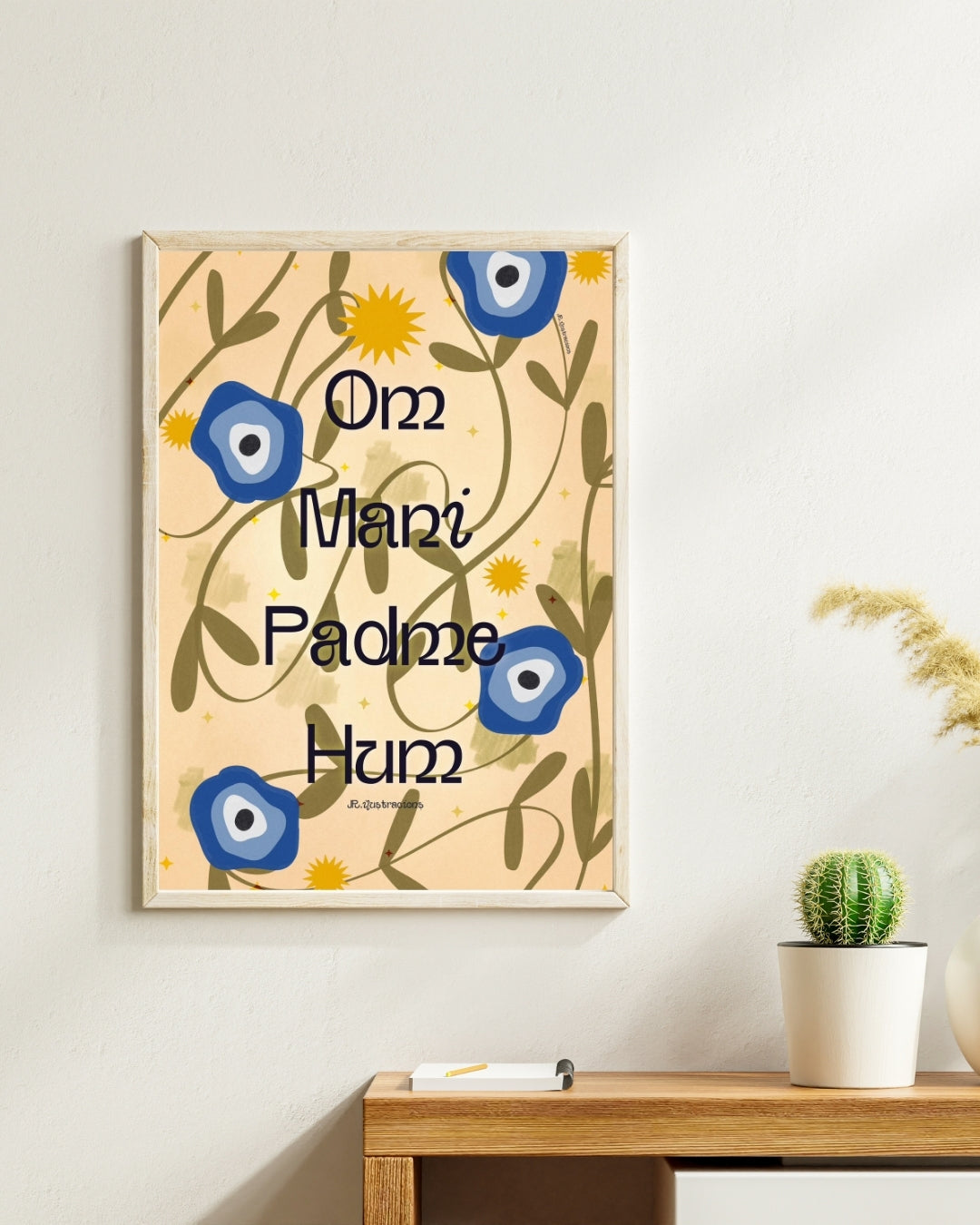 Póster con mantra budista de protección ideal para decorar salas de yoga, meditación o el salón.